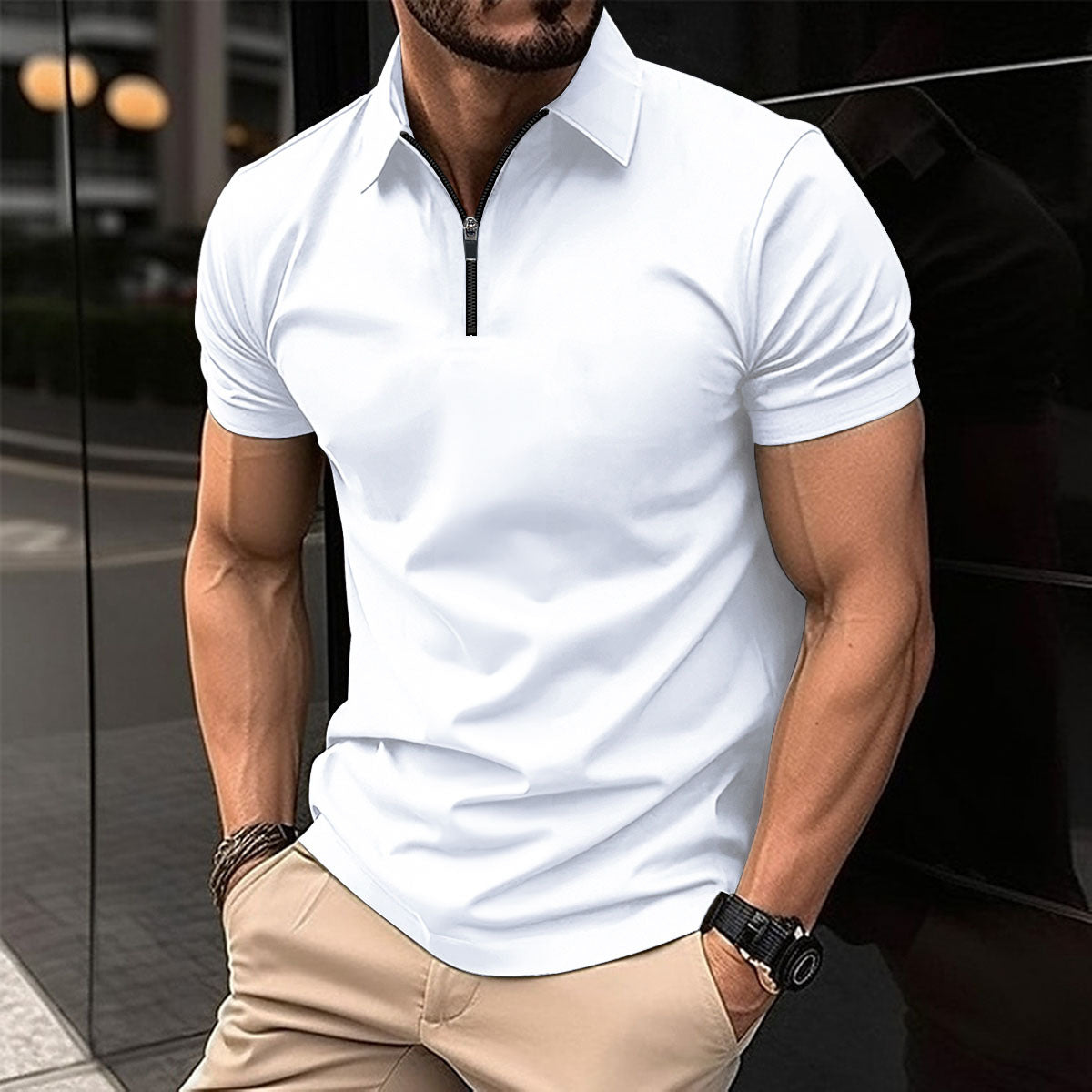 Hommes Polo Performance Zip-Up Moderne Chic und Stil