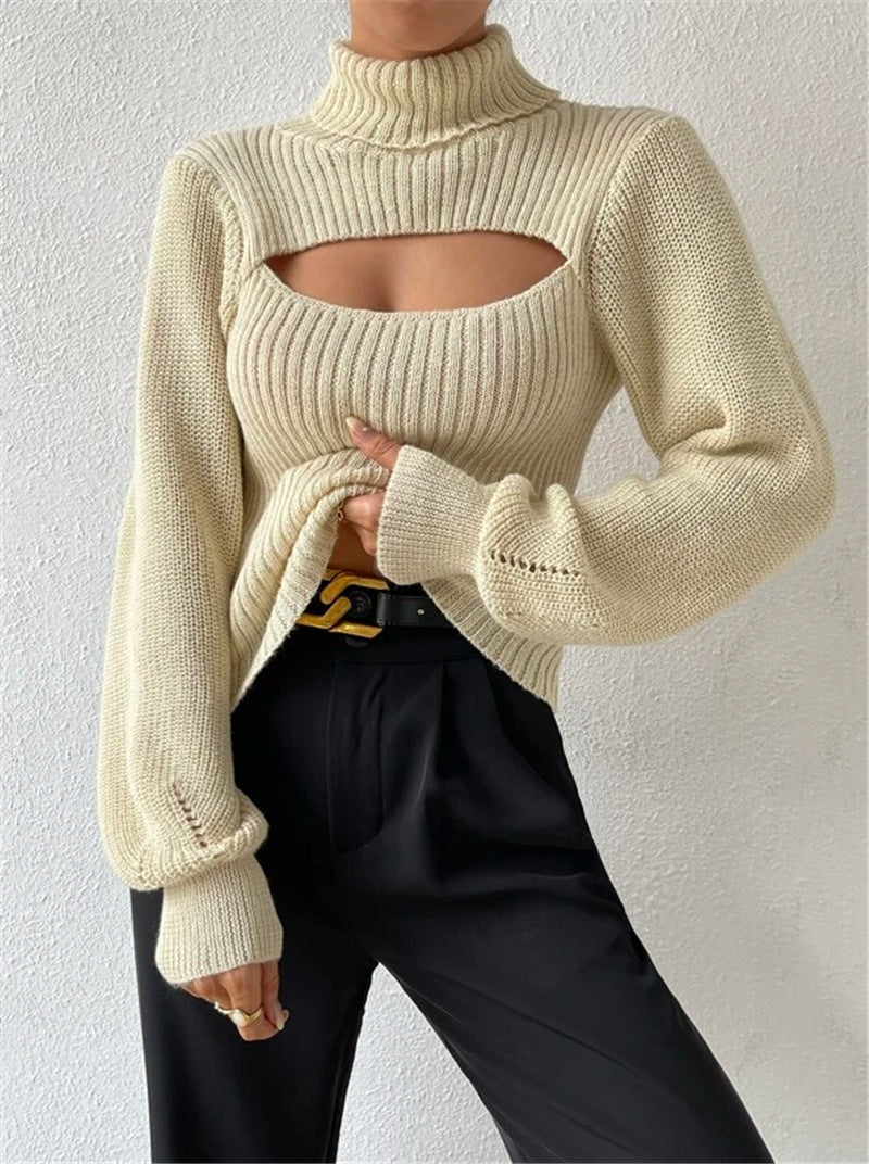 Pull-over en tricot pour femmes avec découpe tendance et col montant Chic und Stil
