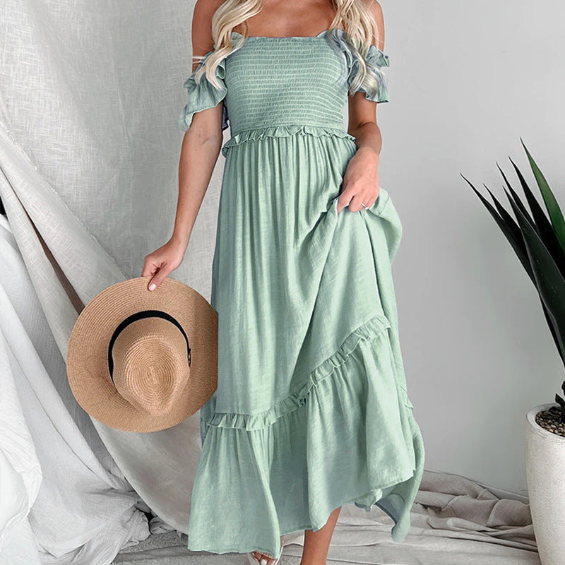 Robe maxi smockée à volants pour femmes Chic und Stil