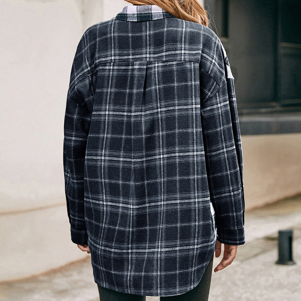 Chemise-chemise en flanelle décontractée pour femmes avec motif à carreaux Chic und Stil