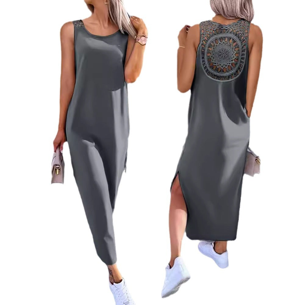 Robe maxi en crochet à dos boho pour femmes Chic und Stil