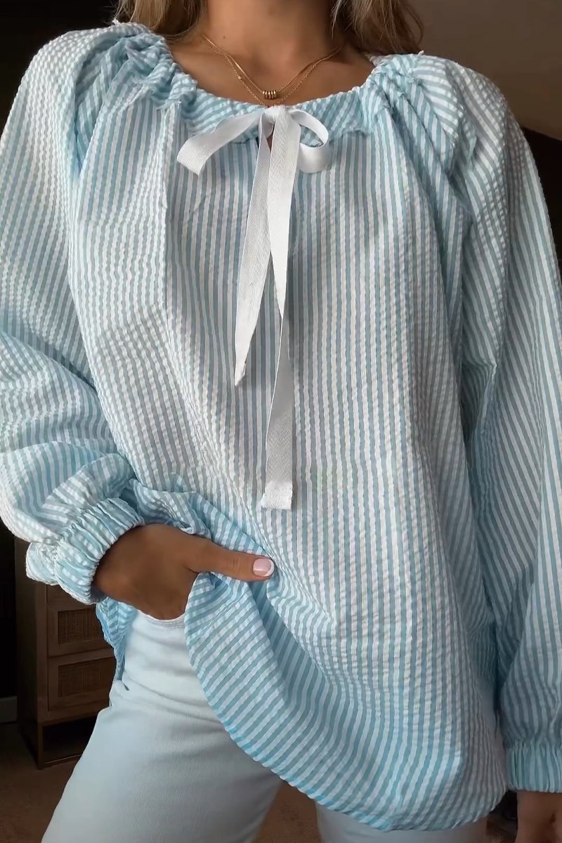 Blouse dames avec décolleté élastique et lien en nœud Chic und Stil