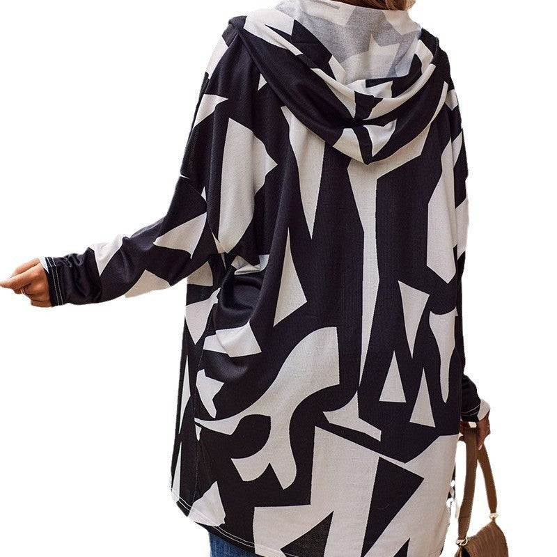 Manteau à capuche décontracté pour femmes avec design graphique et coupe ample Chic und Stil