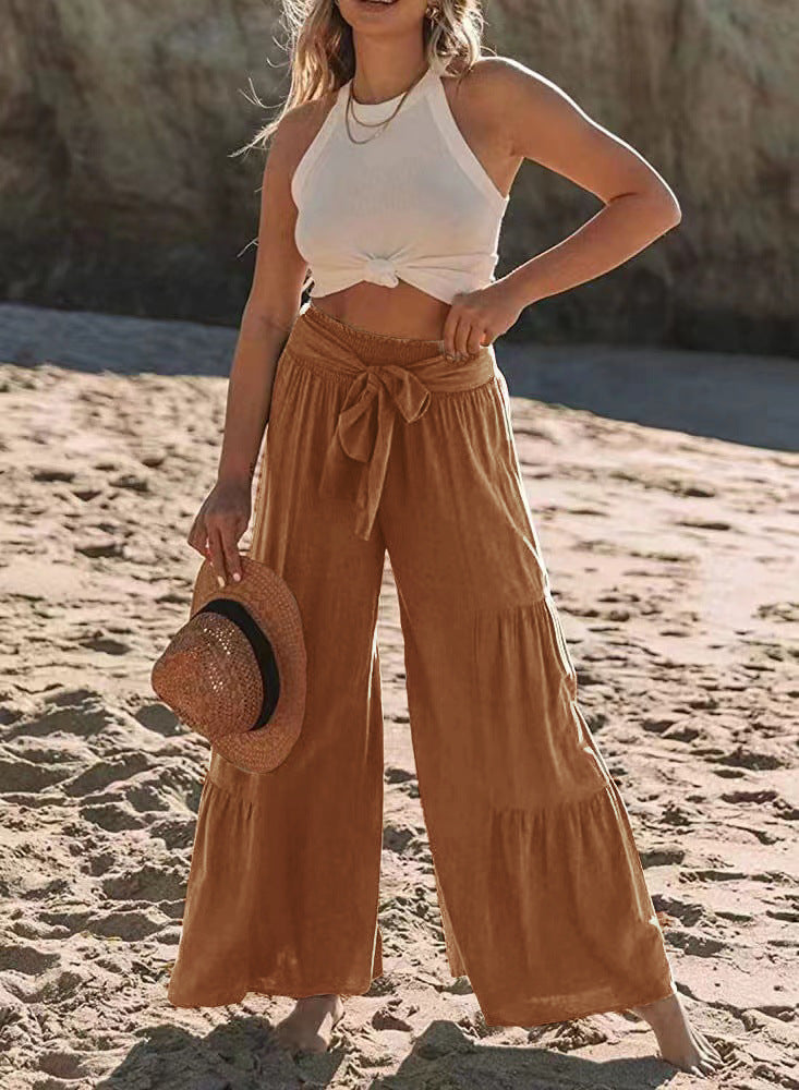 Airy palazzo pants for women with elastic waistband and practical tied belt Chic und Stil