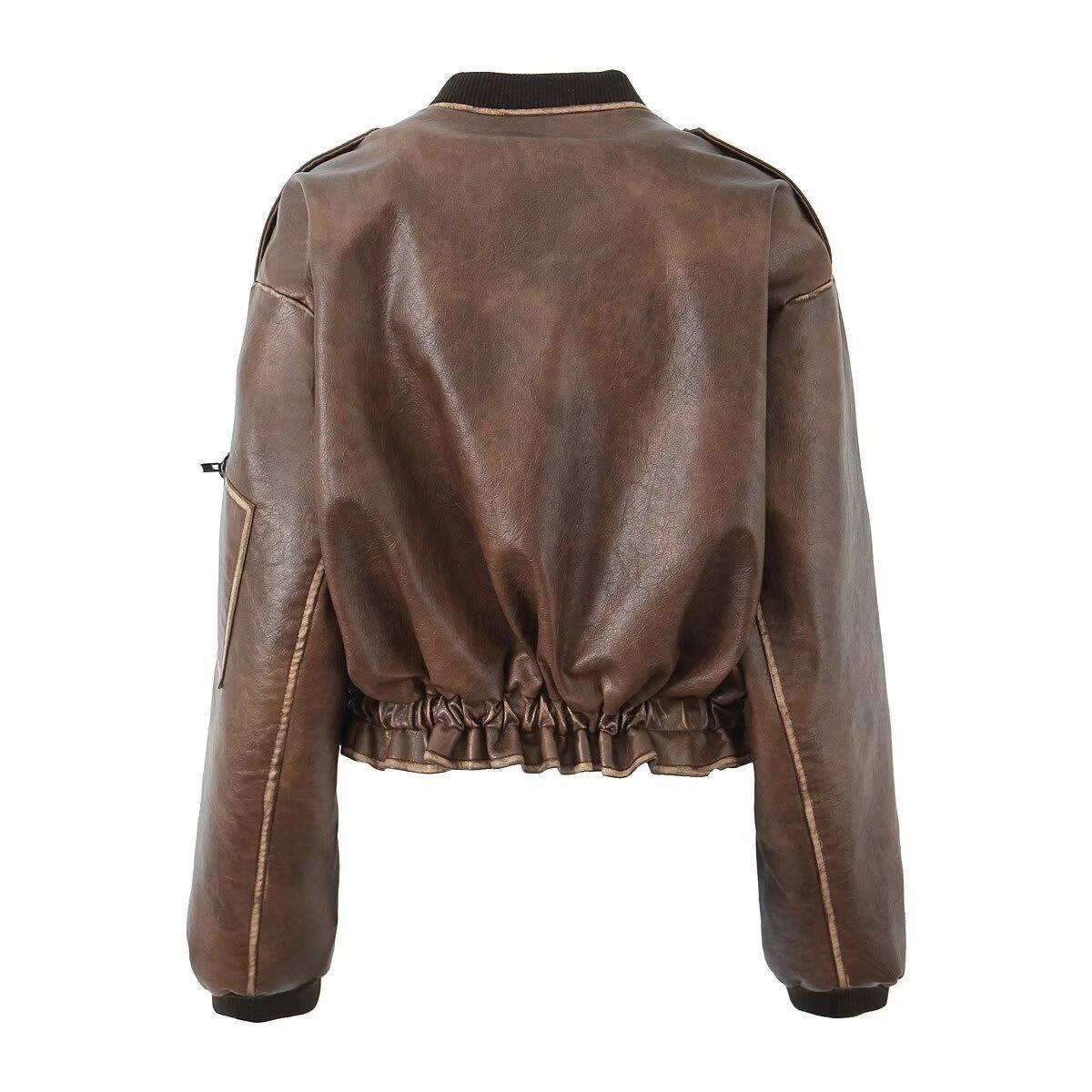 Biker jacket in faux leather for women with elegant striped details Chic und Stil