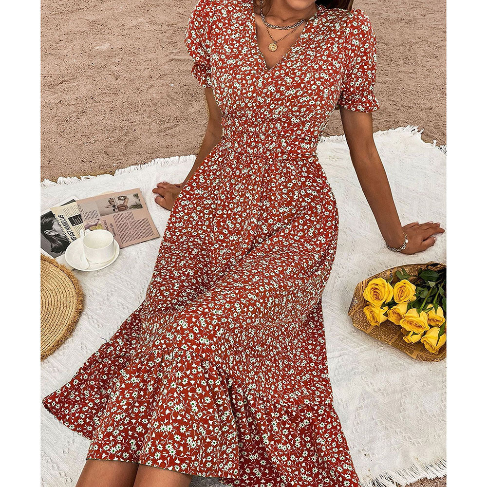 Robe portefeuille florale pour femmes avec volants Chic und Stil