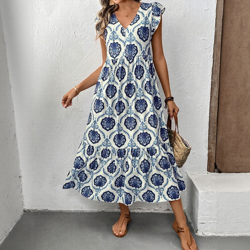 Robe maxi à volants pour femmes avec imprimé floral et volants Chic und Stil