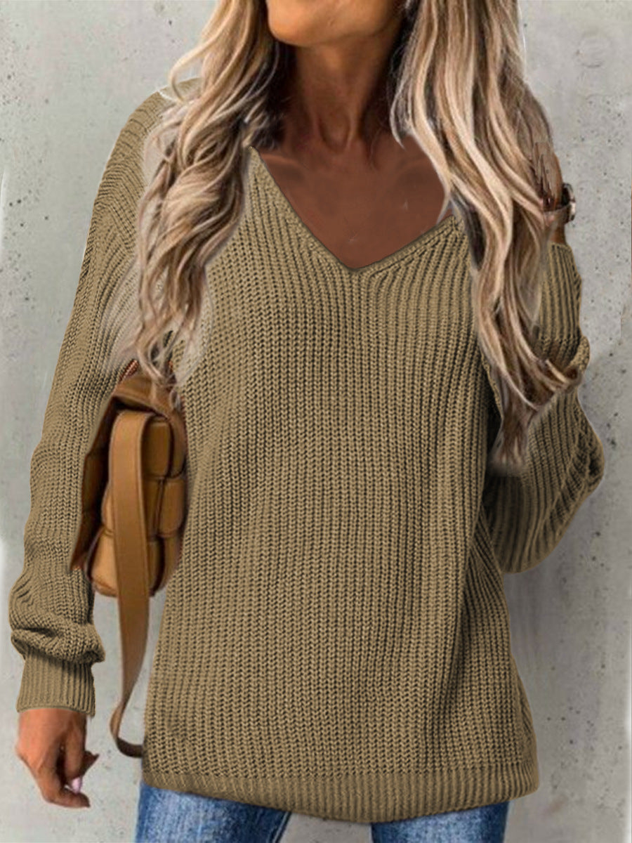 Pull-over en tricot épais à encolure en V pour femmes avec coupe décontractée Chic und Stil