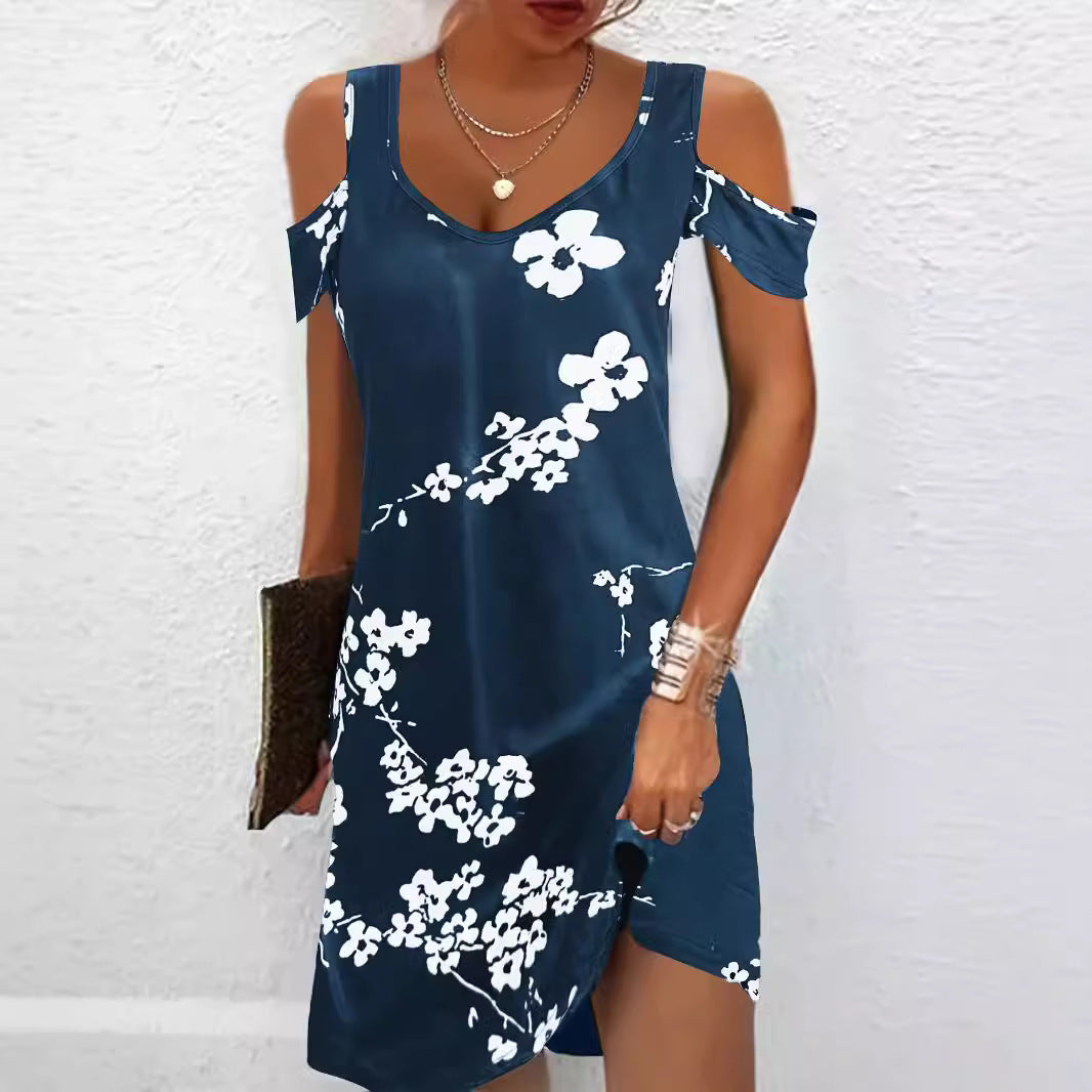 Femmes Robe Mini Fleurs Épaule Détachée Chic und Stil