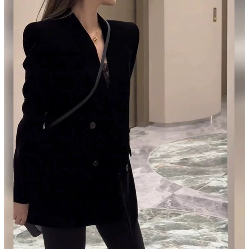 Blazer long de luxe en velours pour femmes Chic und Stil
