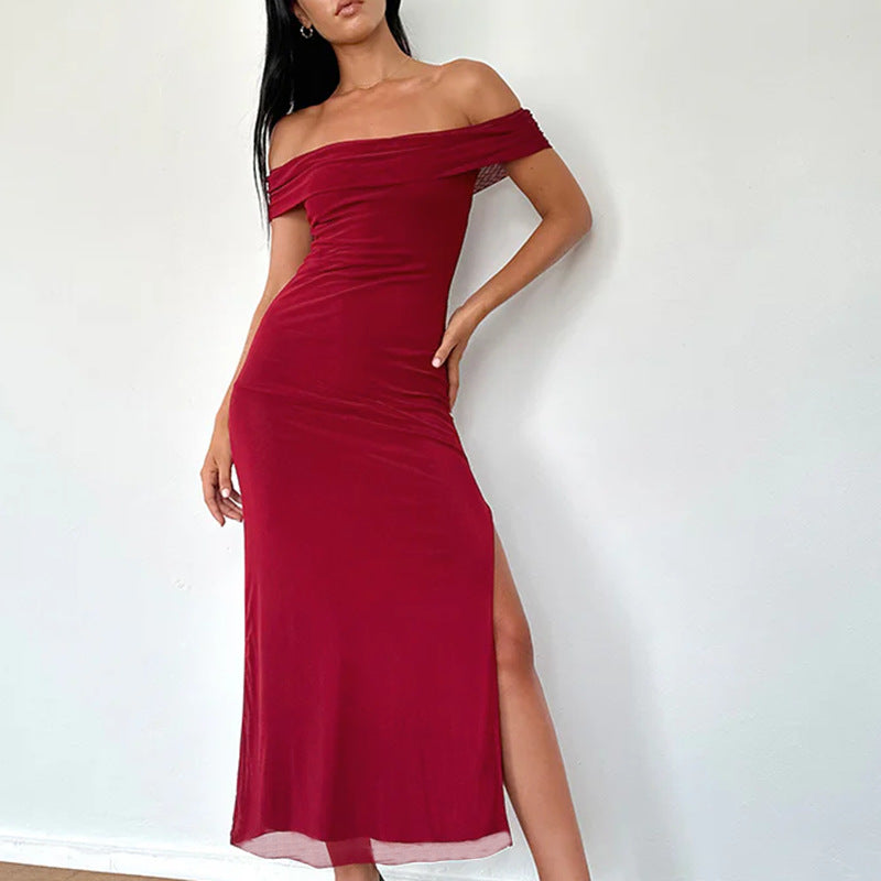 Robe Maxi Rüschen Off-Shoulder Chic und Stil pour Femme