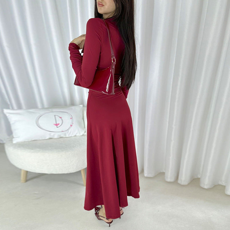 Robe maxi élégante à manches longues pour femmes avec haut froncé Chic und Stil
