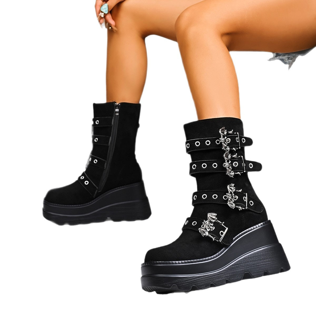 Bottines à talons compensés pour femmes avec boucles tendance et semelle antidérapante Chic und Stil