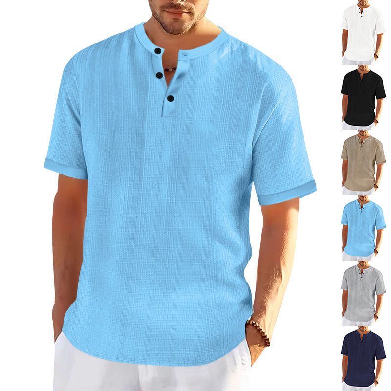 T-shirt Henley à manches courtes pour hommes avec design texturé et boutons tendance Chic und Stil