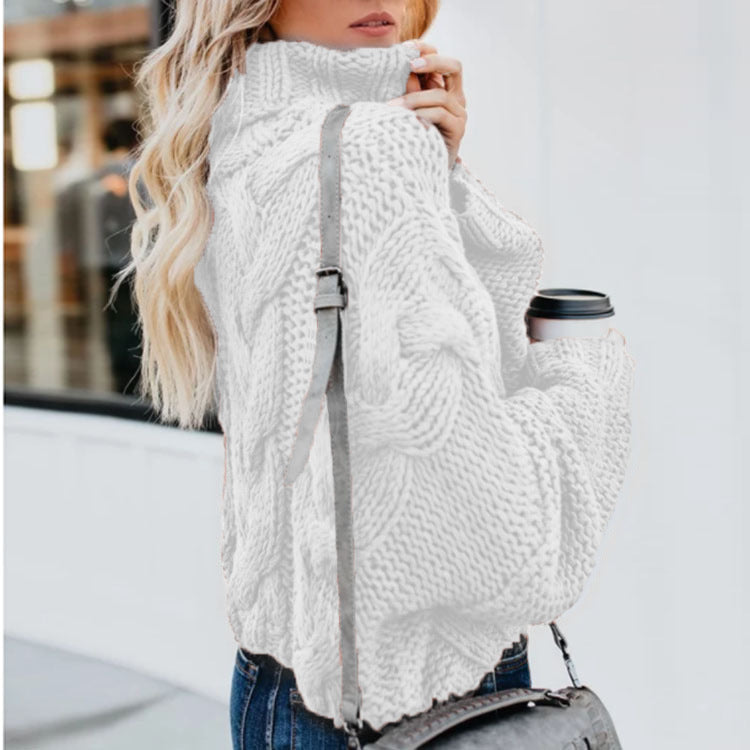 Pull-over à grosse maille pour femmes avec col montant et motif torsadé Chic und Stil