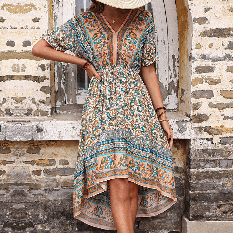 Robe maxi à imprimé floral à volants pour femme High-Low Chic und Stil