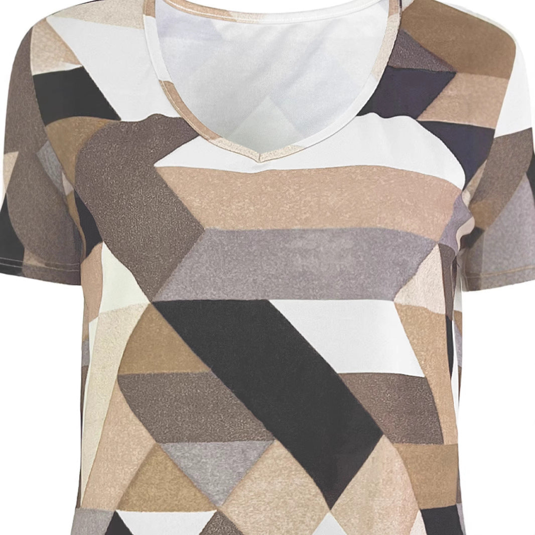 T-shirt dames col en V avec motif géométrique et matériau doux Chic und Stil