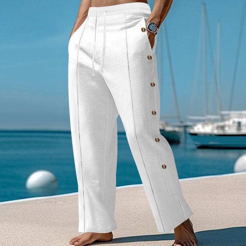 Pantalon d'été décontracté pour homme avec boutons latéraux et taille élastique Chic und Stil