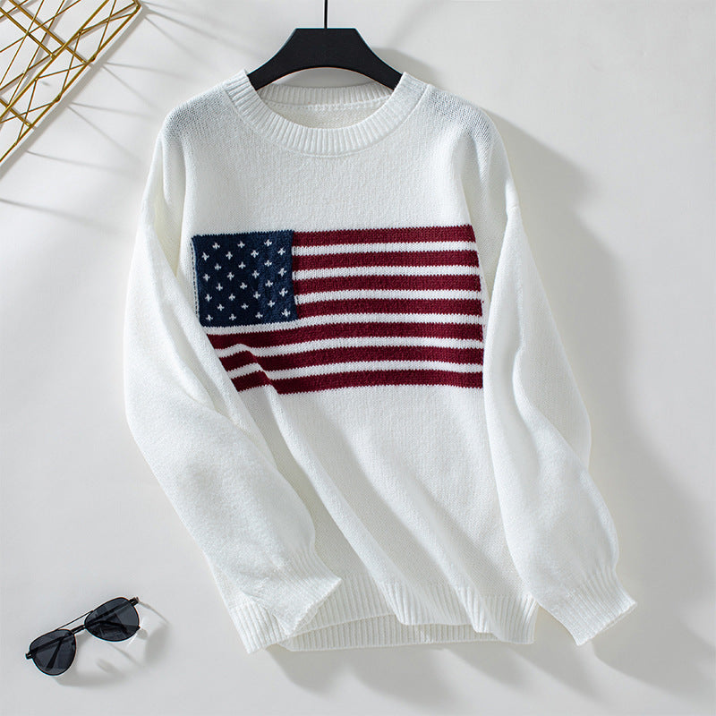 Pull en tricot pour femmes avec motif de drapeau et encolure ronde Chic und Stil