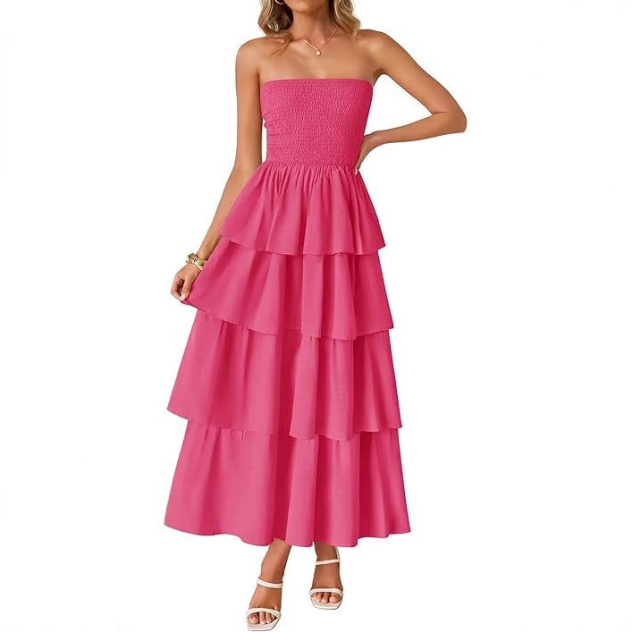 Robe maxi femme au design romantique en volants avec ceinture à la taille Chic und Stil