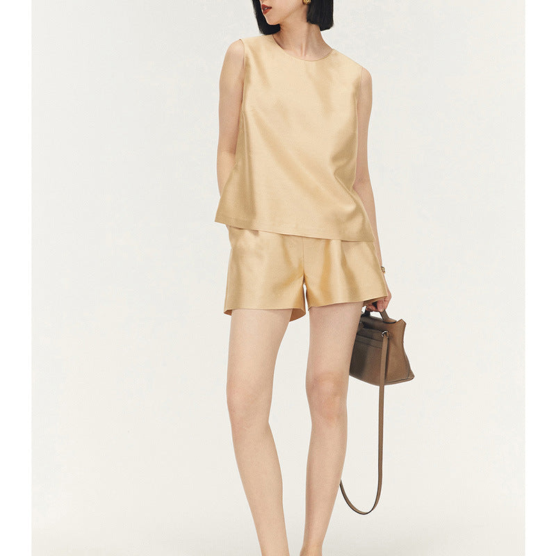 Ensemble Top sans Manches en Satin et Shorts Chic und Stil pour Femmes