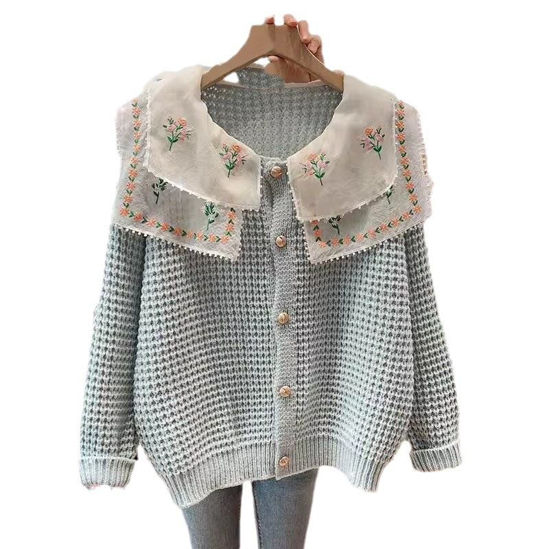 Dames cardigan brodé avec col large Chic und Stil
