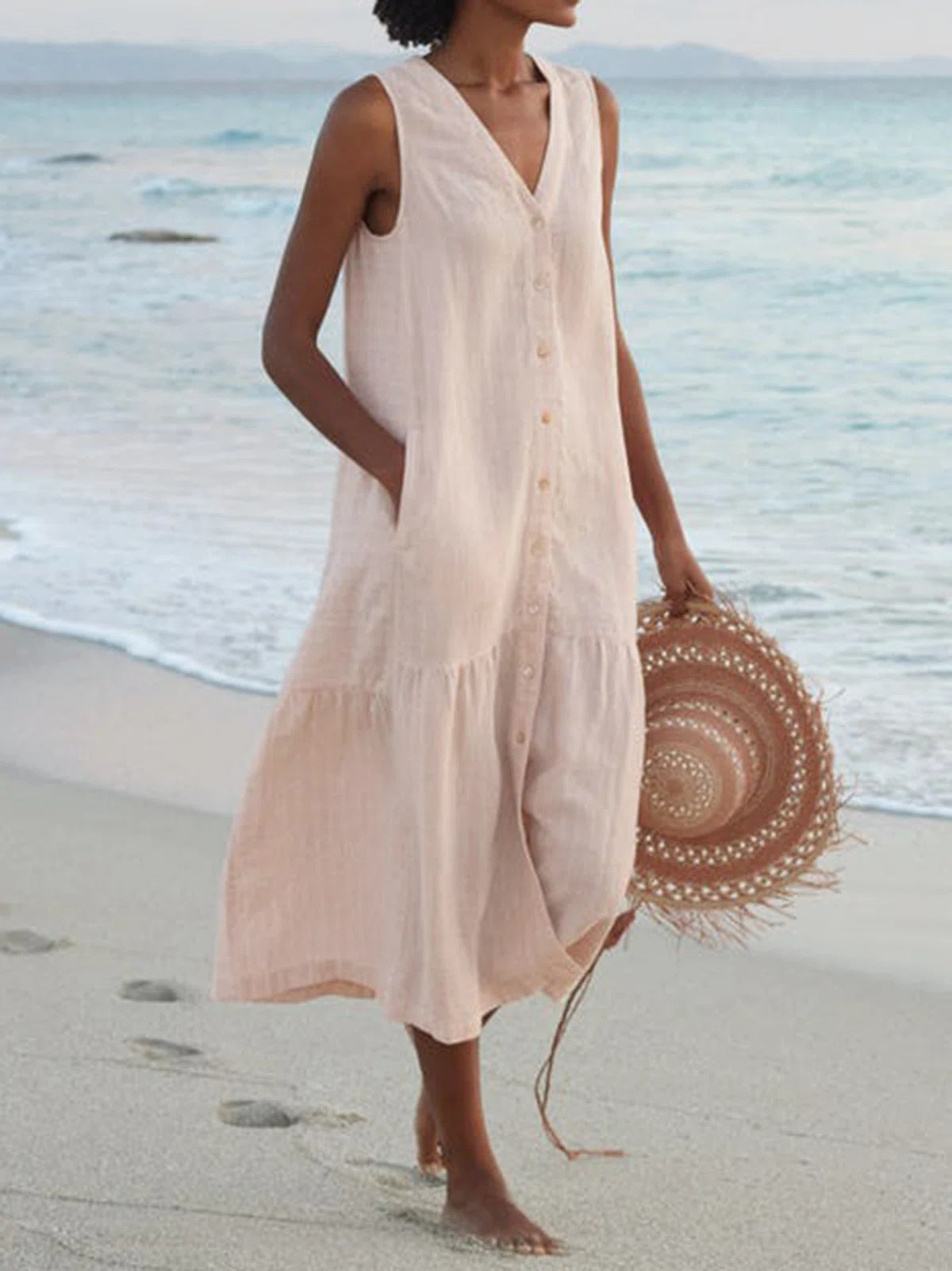 Women's airy maxi dress with button placket and practical pockets Chic und Stil