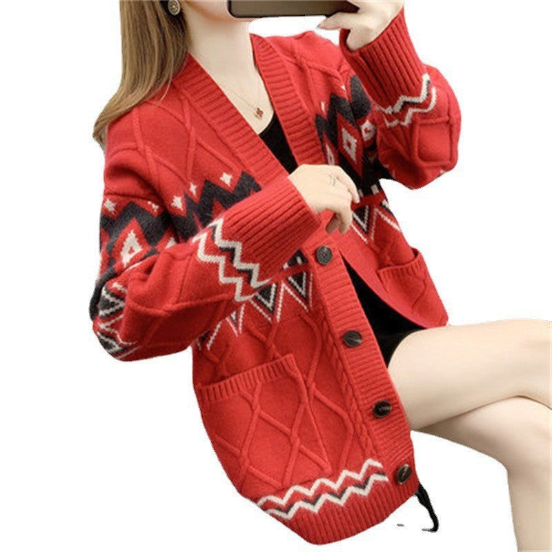 Cardigan en tricot épais pour femmes avec un motif moderne et des poches pratiques Chic und Stil