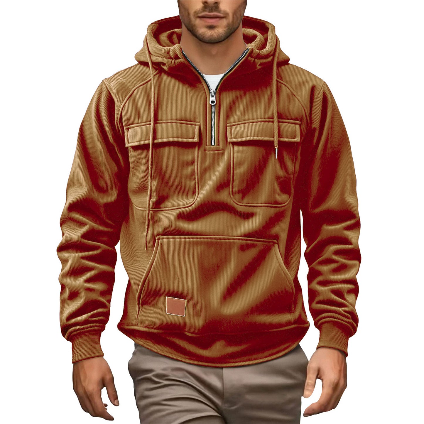 Fleece pullover for men with zip collar and practical pockets Chic and Style