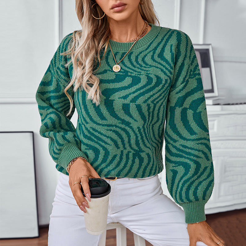 Pull en tricot à motif vague unique pour femme Chic und Stil