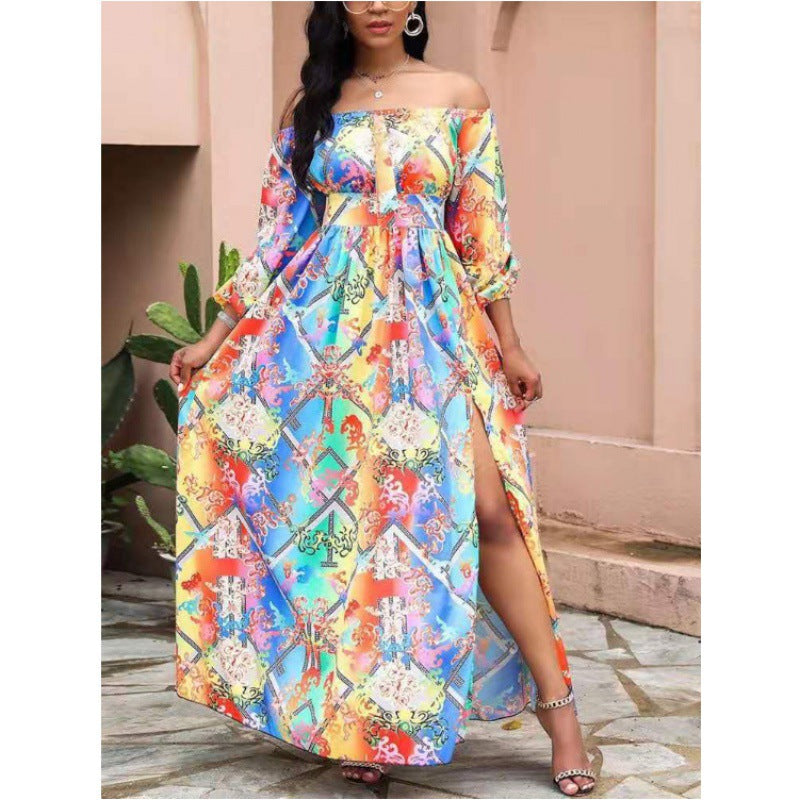 Robe maxi dames off-shoulder avec impression élégante Chic und Stil