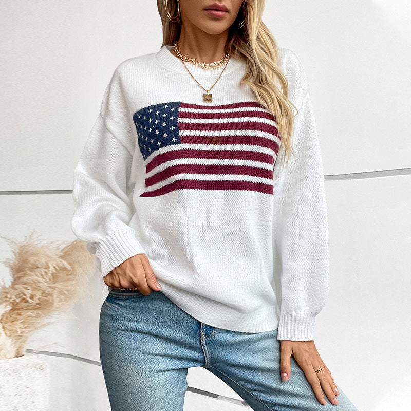 Pull en tricot pour femmes avec motif de drapeau et encolure ronde Chic und Stil
