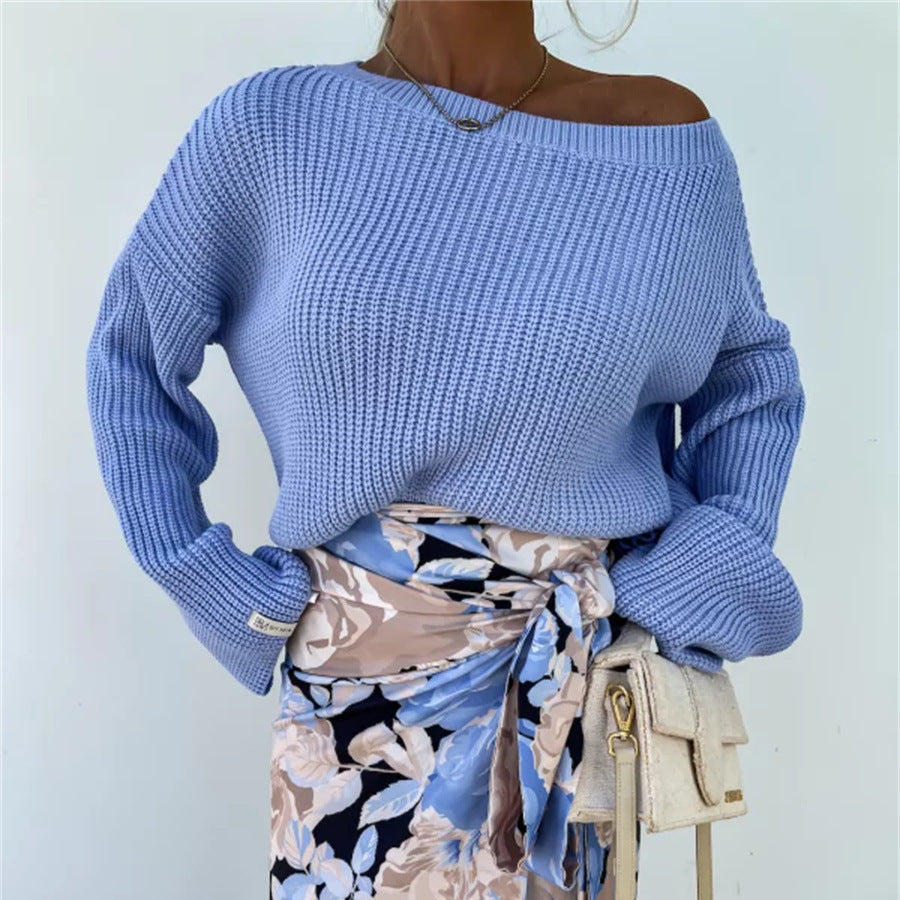Dames pull en maille confortable avec coupe large et épaule dénudée Chic und Stil