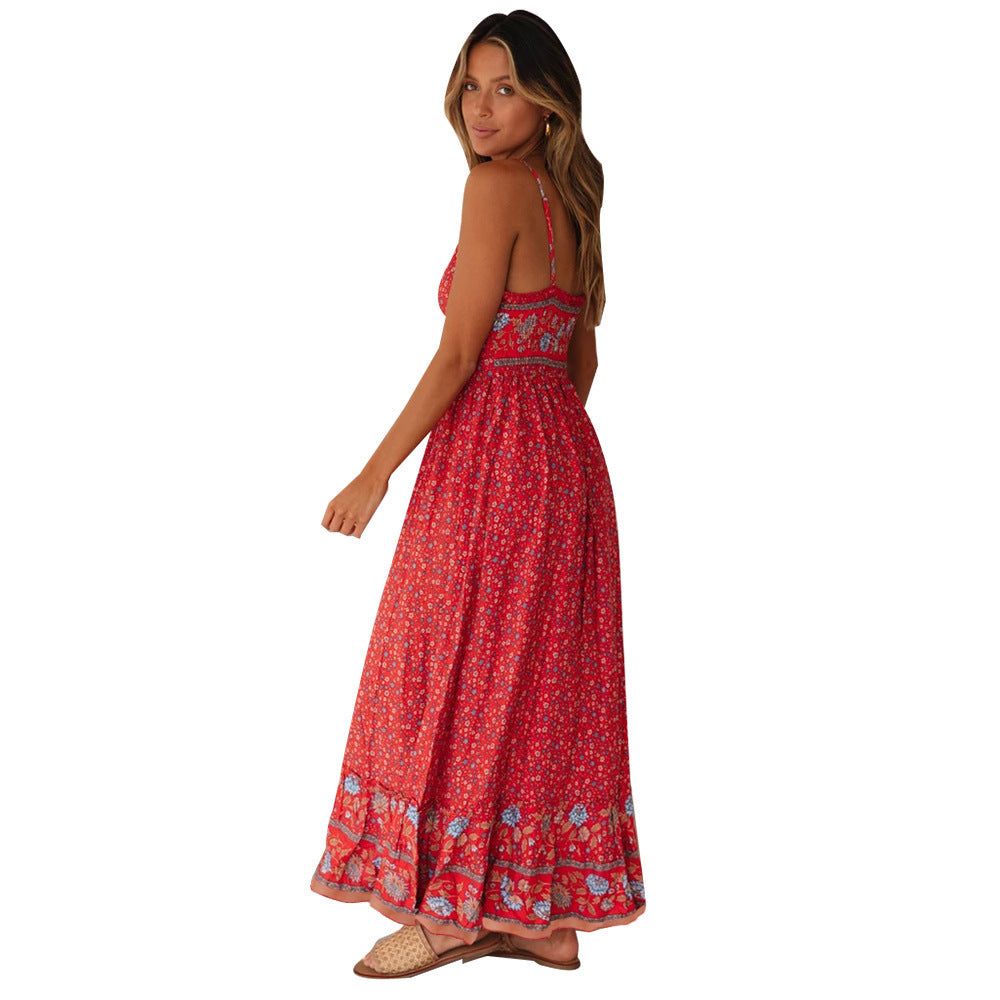 Robe maxi dames avec motif floral et design délicat de bretelles spaghetti Chic und Stil