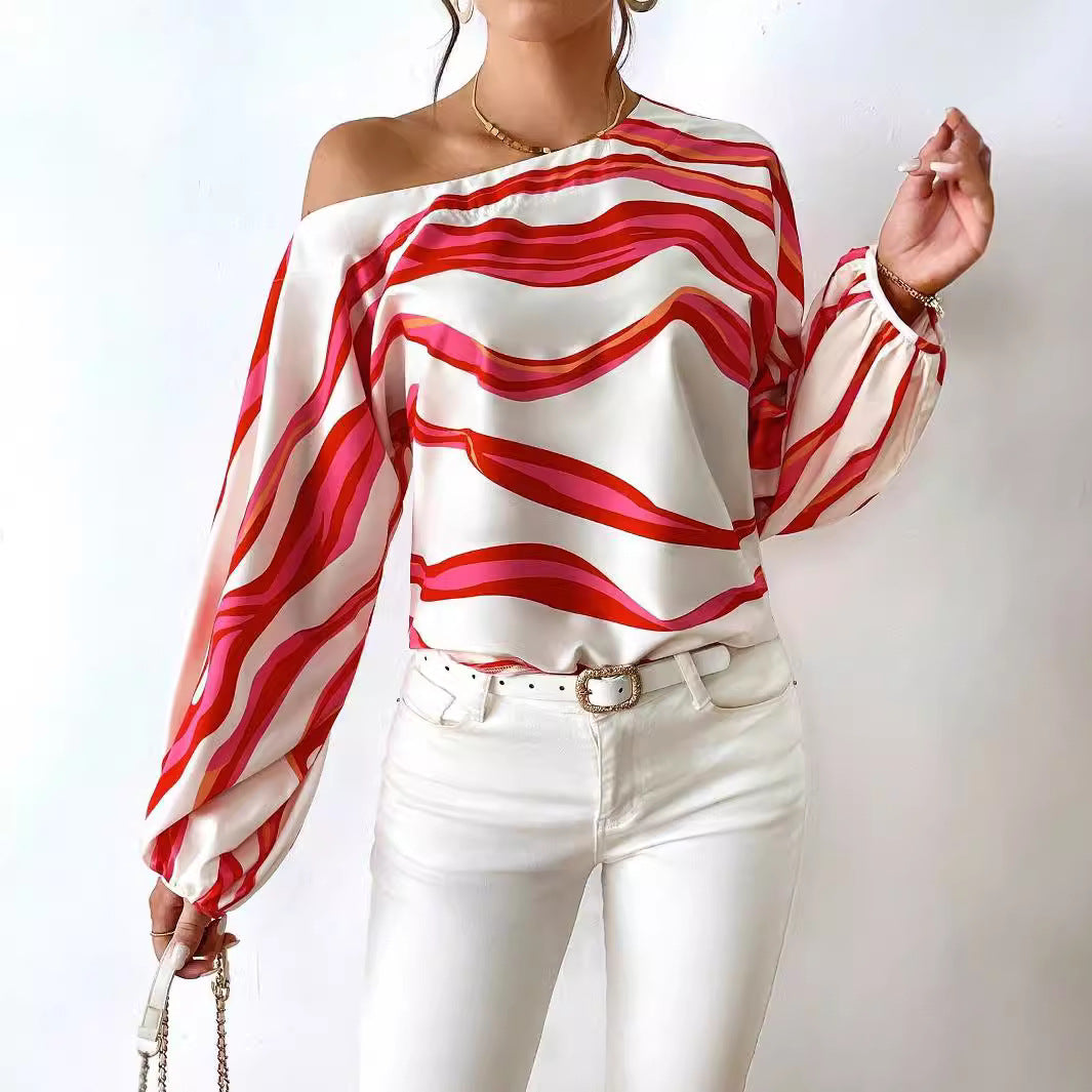 Blouse satin off-shoulder pour femmes avec manches bouffantes Chic und Stil