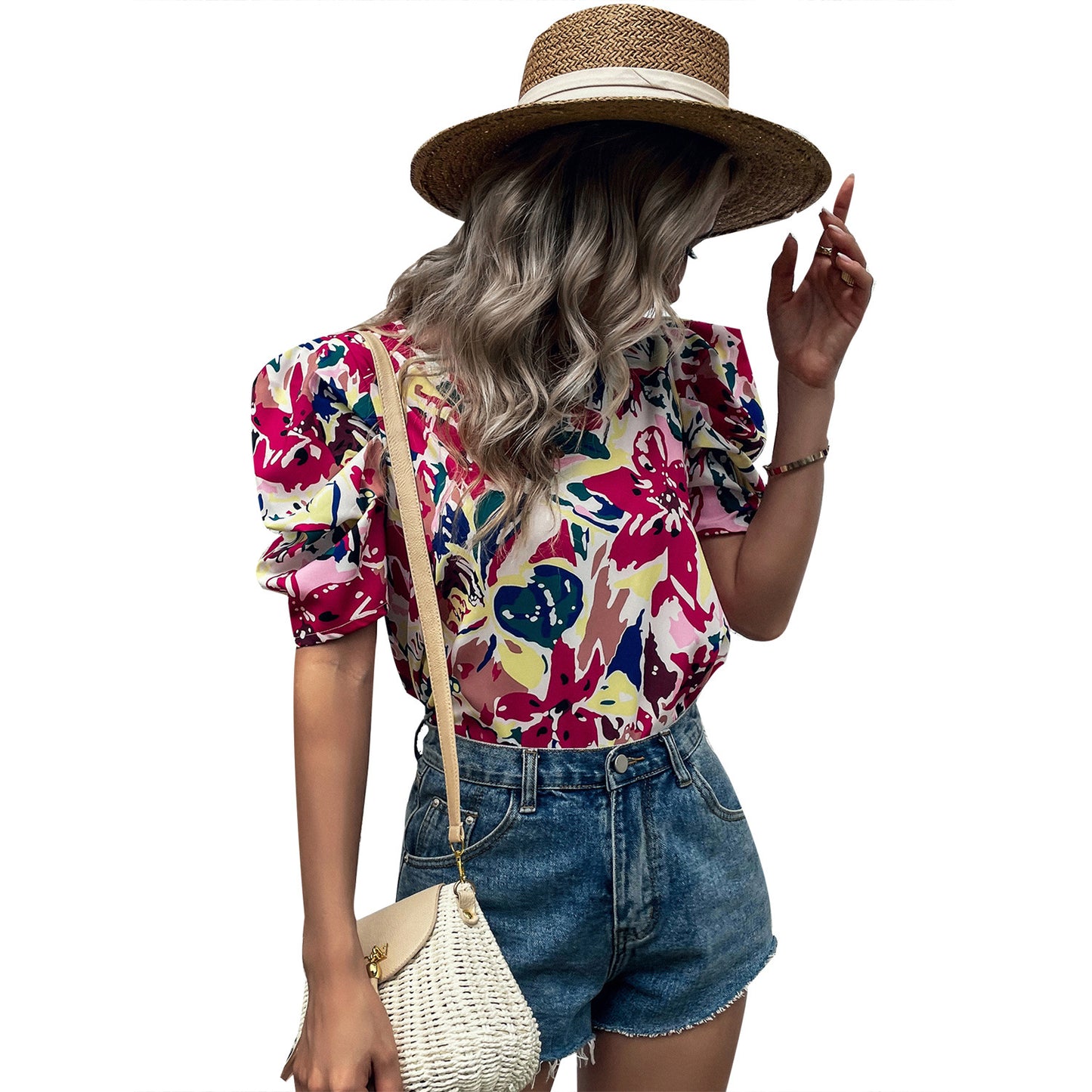 Chemisier décontracté pour femmes avec manches bouffantes et motif floral Chic und Stil