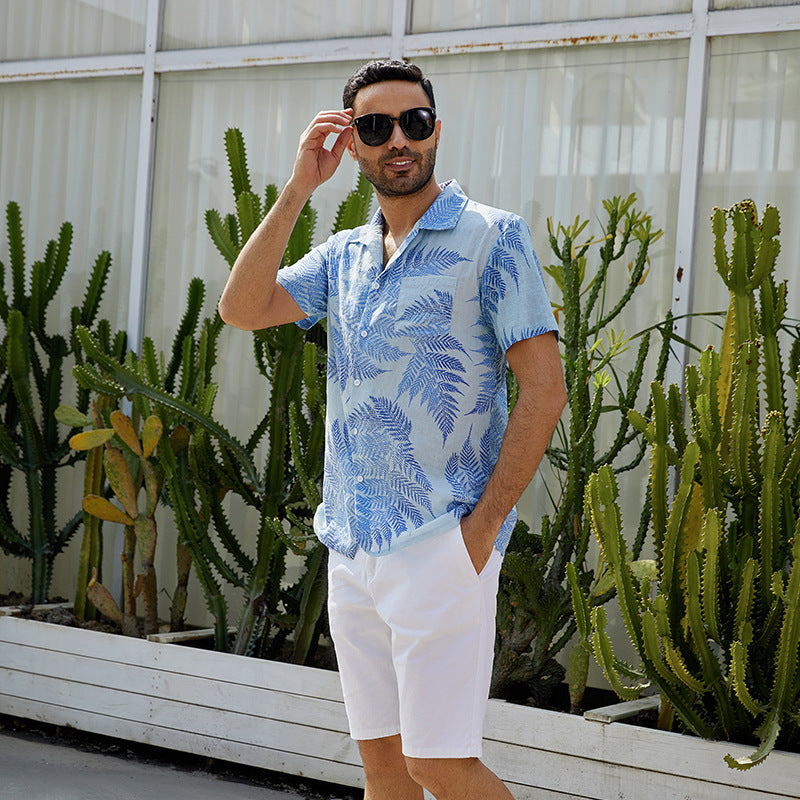 Chemise à manches courtes pour hommes au design tropical de feuilles Chic und Stil