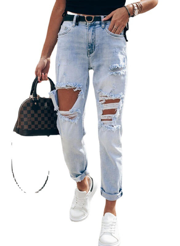 Chic und Stil | Women's Ripped Boyfriend Jeans in Casual Vintage Style with High Waist