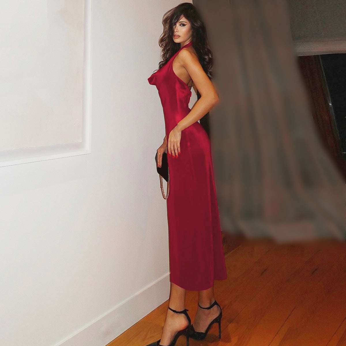 Robe longue en satin élégante pour femmes avec coupe ajustée et jupe évasée Chic und Stil