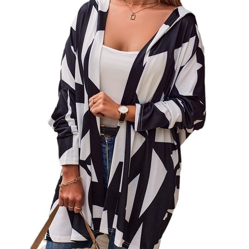 Manteau à capuche décontracté pour femmes avec design graphique et coupe ample Chic und Stil