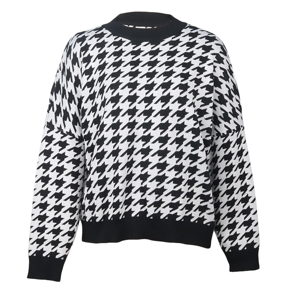 Pull oversized en maille pour femmes avec un motif pied-de-poule moderne et une coupe décontractée Chic und Stil
