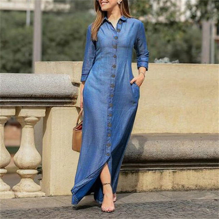 Robe maxi décontractée pour femmes avec fermeture à boutons fonctionnelle et poches latérales pratiques Chic und Stil