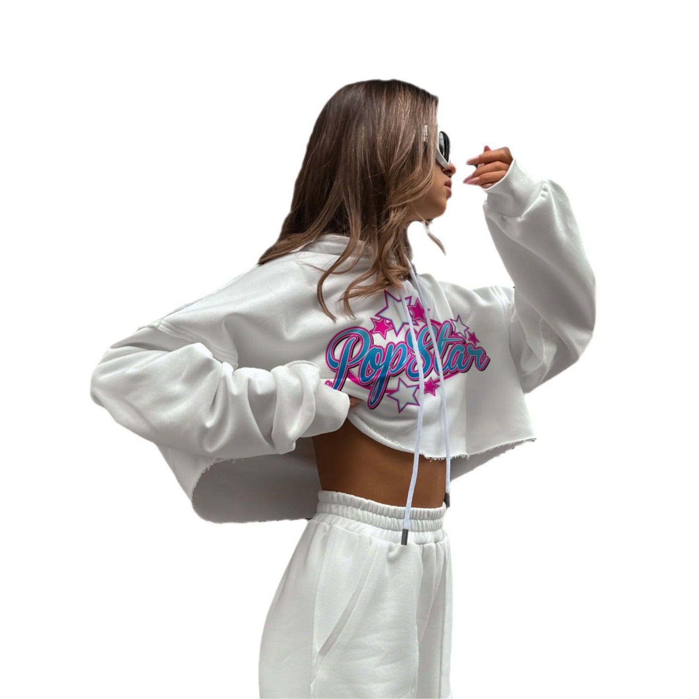 Dames hoodie cropped à la mode avec impression colorée Chic und Stil