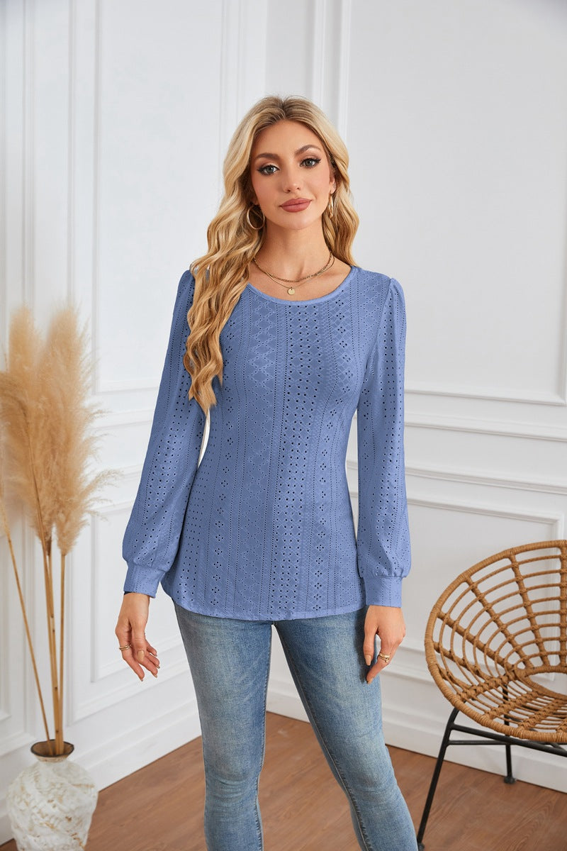 Chemisier femme avec des motifs aérés en losanges et des manches bouffantes élégantes Chic und Stil
