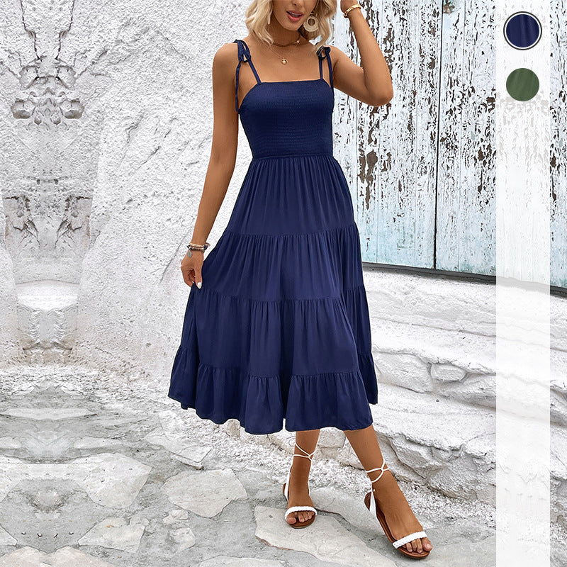 Robe midi élégante à volants pour femme avec bretelles réglables Chic und Stil