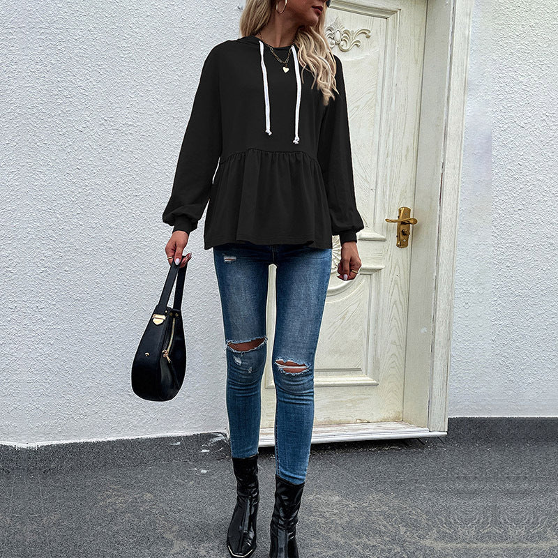 Blouse à capuche décontractée pour femmes avec coupe asymétrique et détails en volants Chic und Stil