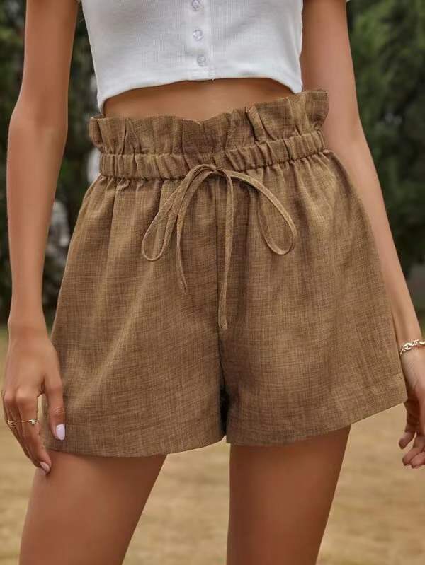 Shorts en lin pour femmes décontractées avec taille élastique et cordon de serrage Chic und Stil