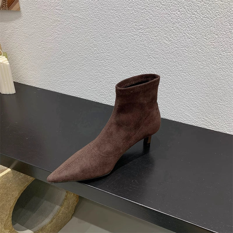 Dames Bottines Élégantes en Daim Doux avec Talon Aiguille Tendance Chic und Stil