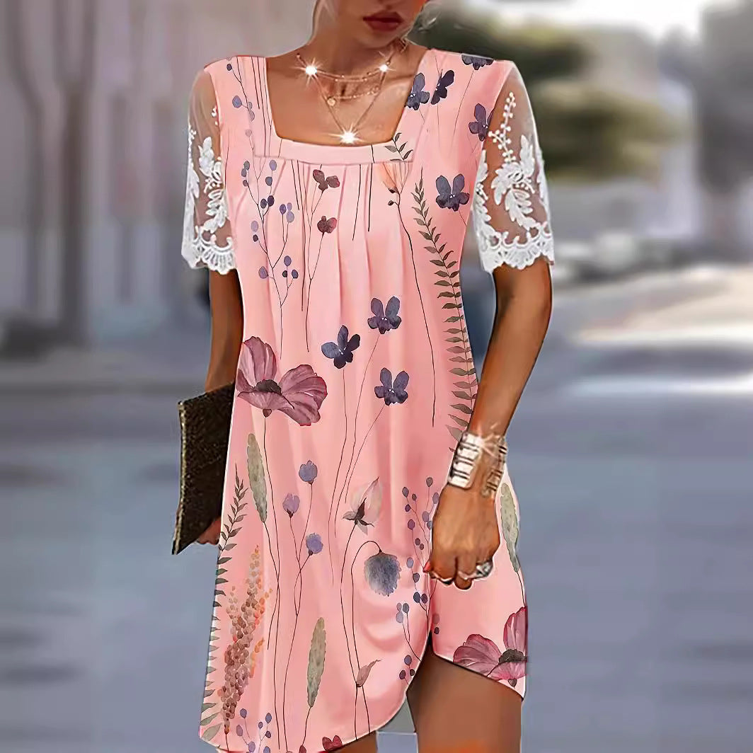 Robe tunique à imprimé floral pour femmes avec des manches en dentelle Chic und Stil