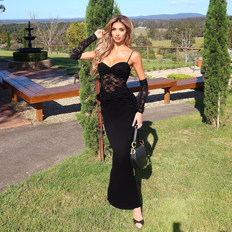 Robe de soirée élégante plissée en dentelle pour dames Chic und Stil